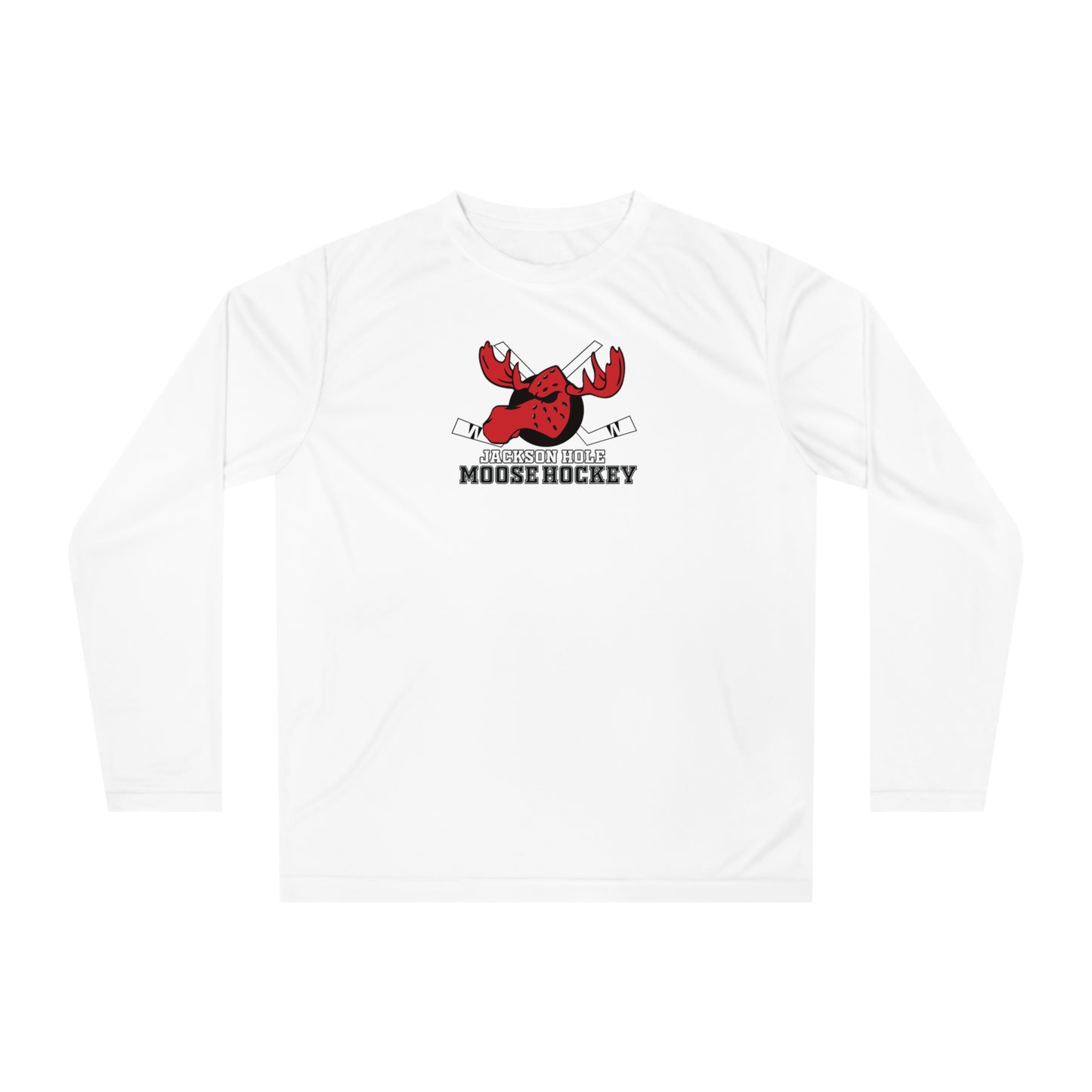 JH Moose Hockey Adult Unisex Performance Long Sleeve Shirt (White)