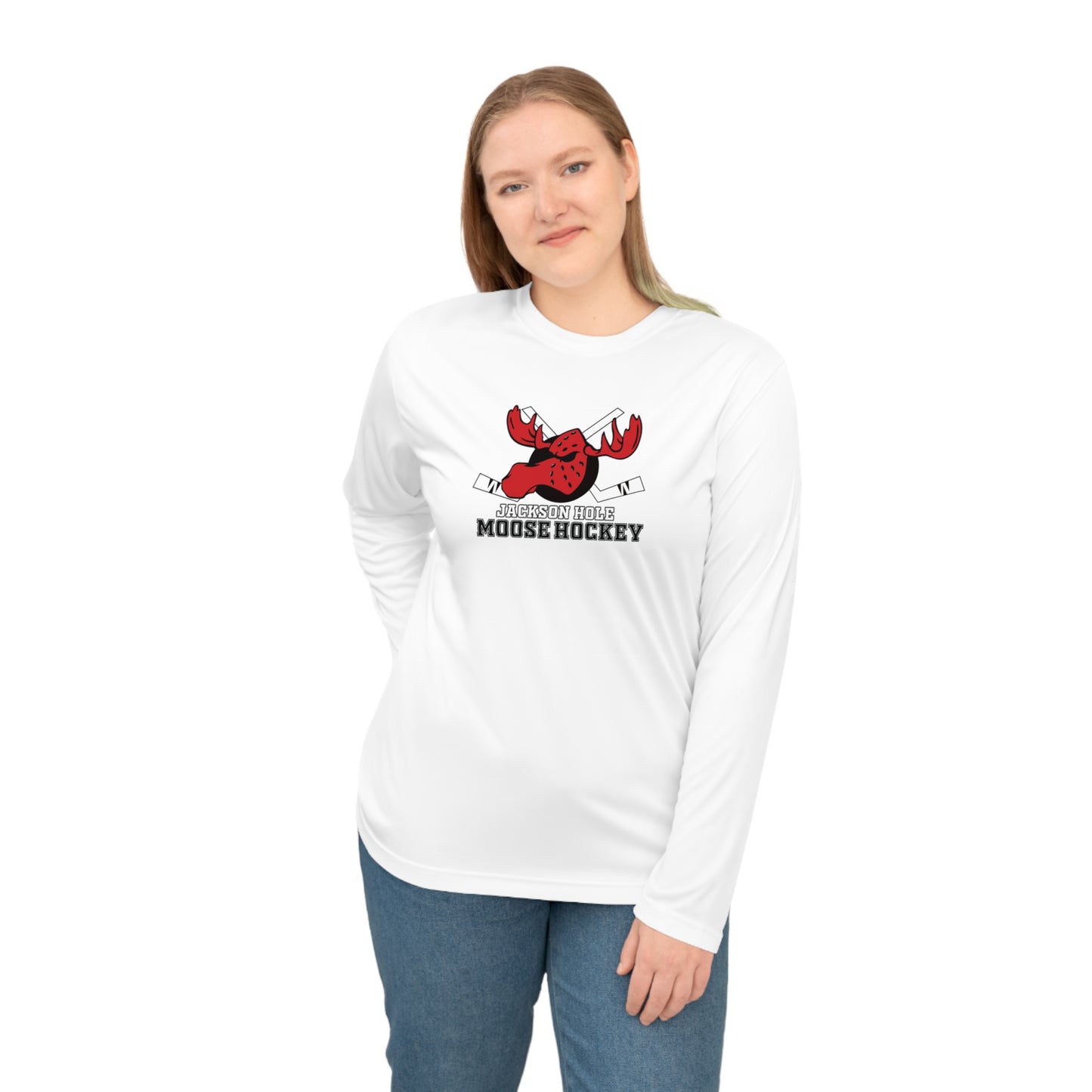 JH Moose Hockey Adult Unisex Performance Long Sleeve Shirt (White)