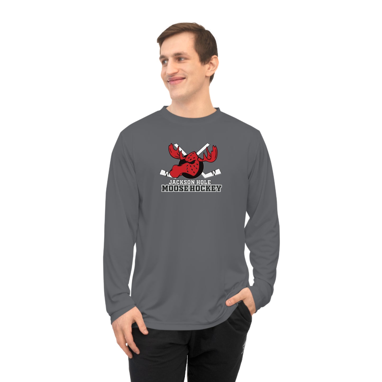 JH Moose Hockey Adult Unisex Performance Long Sleeve Shirt (Graphite)