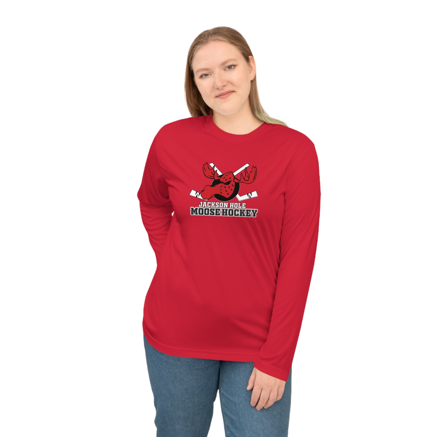 JH Moose Hockey Adult Unisex Performance Long Sleeve Shirt (Red)