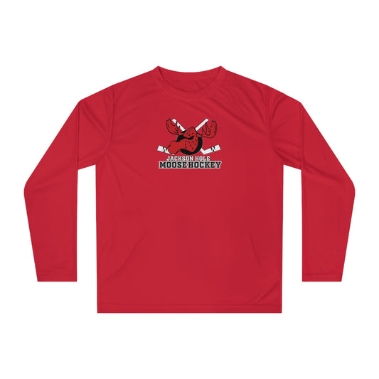 JH Moose Hockey Adult Unisex Performance Long Sleeve Shirt (Red)